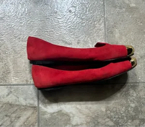 Yves Saint Laurent Red Suede Flats with Gold Toe Caps size 40/10US. thumbnail 9