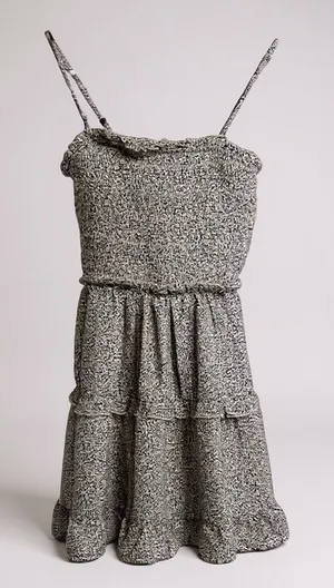 Jessica‎ Simpson Mini Dress Smocked Tiered Black White Leopard Print NWT Boho M thumbnail 1