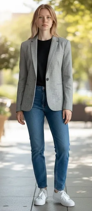 Banana Republic Grey Single Button Blazer Jacket‎ Heathered Size 8 Professional thumbnail 1