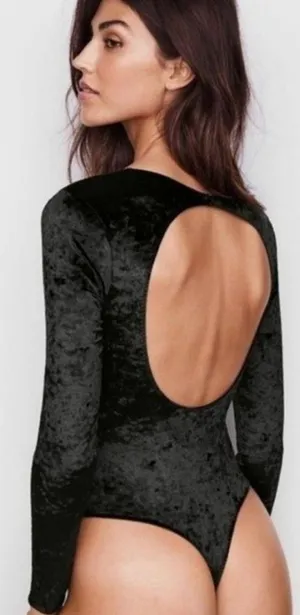 Victoria’s Secret black velvet velour long sleeve leotard Size XS Bodysuit Thong thumbnail 2