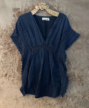 Seaspice Women’s Crochet-Trim V-Neck Swim Coverup Navy Size M thumbnail 1