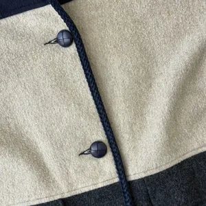 Herman Kay Vintage Women 12 Colorblock Wool‎ Coat Sherpa Collar Navy Grey Beige thumbnail 13