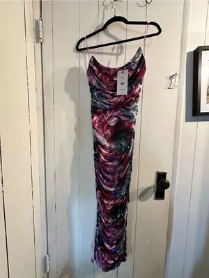 AKIRA NWT Floral Ruched Slip Dress in Purple Multi thumbnail 2