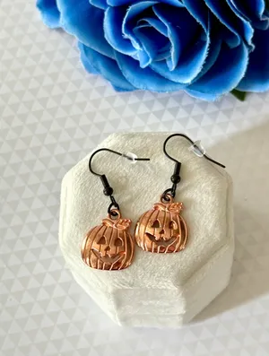 Halloween Pumpkin Earrings (410) 🎃 Gold thumbnail 3