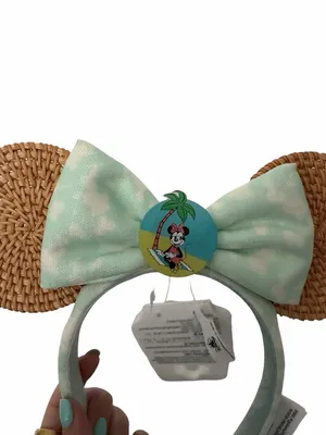 NWT Disney Parks Minnie Mouse Summer Tropical Palm Tree Rattan Headband Ears thumbnail 3
