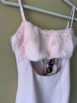 naked wardrobe Pink Faux Fur Bandeau Cutout Mini Dress thumbnail 5