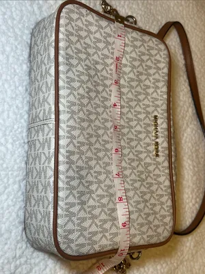Michael Kors East West Logo Crossbody in Vanilla and Brown Trim thumbnail 11