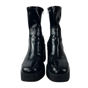 Aldo Upstep Black Patent Leather Almond Toe Block Heel Platform Ankle Boots 10 thumbnail 2