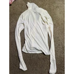 Out From Under Cream Ribbed Knit Snap Front Long Sleeve Top Spread Collar Off White Medium thumbnail 4