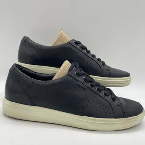 ECCO Womens Size 7 Shoes Black Soft‎ Perforated Leather Low Top Lace Up Sneakers thumbnail 2