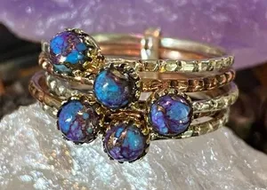 Two-Tone Copper Purple Turquoise Arizona Multi Band Ring Size 9.5 thumbnail 1