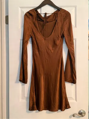 Anthropologie Bronze Satin Long Sleeve Mini Dress thumbnail 3