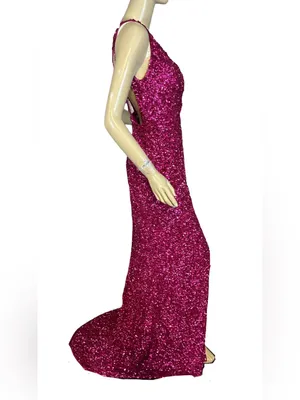 Sherri Hill Pink Sequin Maxi Dress W/Dramatic Side Slit Dress (6) thumbnail 3