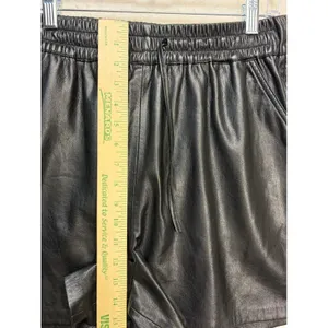 Good American Faux Leather Shorts Women 3 Black Elastic Waist Drawstring Pockets thumbnail 4
