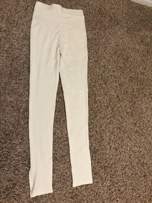 NA-KD Side Slit Jersey Pants Small Ecru White NWT NEW Elastic Waist Pull On Cozy thumbnail 3