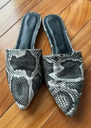 Lorena Leather Black and White Snake Pointed-Toe Slides thumbnail 5