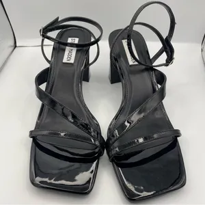 Steve Madden black patent leather strappy block heel sandals women Size 9.5M thumbnail 4