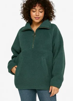Madewell Polartec Teddy Fleece Half Zip Pullover Women Small Green Sherpa Jacket thumbnail 1