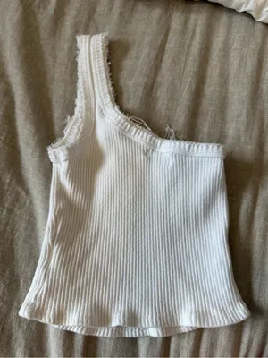 Urban Outfitters One Shoulder White Cropped Tank Top thumbnail 1