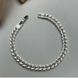 Faceted rhinestone silver tone bracelet thumbnail 4