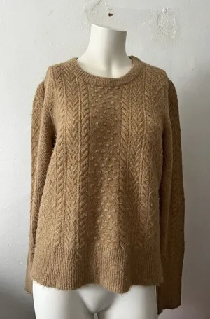 Jcrew Womens Sweater M Tan Cable Knit Bobble Preppy Academic Ivy League Twee thumbnail 1