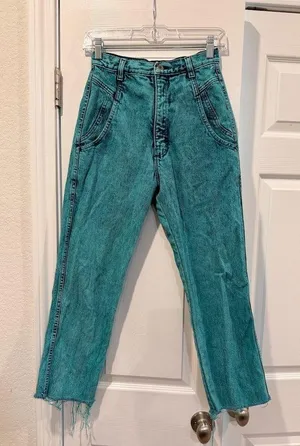 Vintage 1980s Wrangler Women's High Waist Tapered Jeans Teal Green thumbnail 1