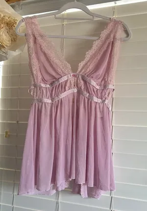 Source Unknown Pink Lace Open Back cut out Babydoll Lingerie top 2X romantic coquette thumbnail 1