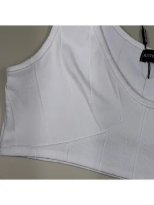 PrettyLittleThing White Ribbed Crop Tank Top Women’s US 12 NWT thumbnail 2