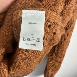 Venus Crochet Knit Sweater‎ Womens Small Brown Hooded Fringe Cropped Boho Indie thumbnail 4