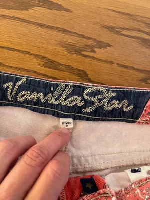 Vanilla Star Coral Red Bandana Print Denim Shorts with Lace Trim thumbnail 4