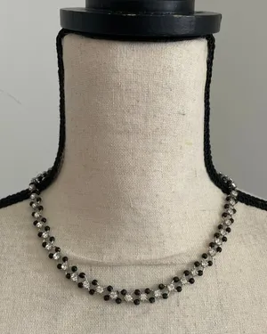 Sparkly Black Crystal‎ Rhinestone Necklace & Earrings Set Matching Event Demure thumbnail 1