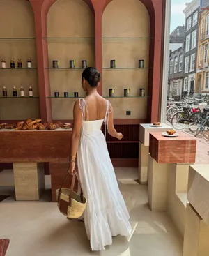 Zara dress maxi poplin ruffle flowy white corset bohemian summer vacation thumbnail 7