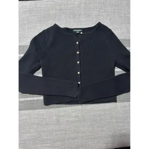 Wild Fable Black Ribbed Button Up Cropped‎ Cardigan Sweater Womens Small thumbnail 2