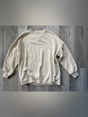 Aerie Oversized Waffle Accents Under Arms Cream/Oatmilk crewneck size xs thumbnail 5
