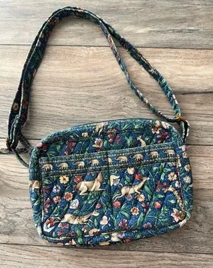 Vera Bradley Animal Kingdown Crossbody Purse Bag Quilted 90s Vintage Blue thumbnail 1