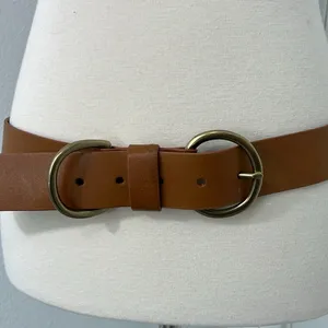 Cognac Brown Genuine Leather Wide Waist Belt Gold Circle Buckle 40" thumbnail 6