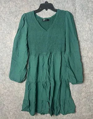 Zesica Woman’s Size Large tiered smocked mini Green‎ Long Sleeve Dress thumbnail 1