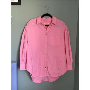 Free People We the Free Cotton Happy Hour Button Down Poplin Shirt Size S Pink thumbnail 3