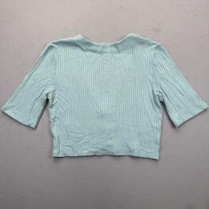 Reformation Sage Green‎ Ribbed V-Neck Button Front Cropped Cardigan Top Medium thumbnail 7