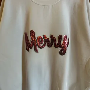 Christmas Sweater! White Sweatshirt with Red Sequin 'Merry' size XXL! thumbnail 2