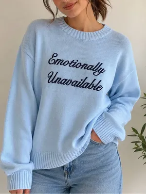 NWT Wild Fable Emotionally Unavailable Sweater XXL Light Blue Knit Pullover thumbnail 1