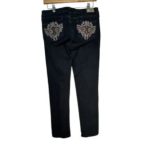 Cielo Jeans USA Womens Dark Wash Embroidered Rhinestone Straight Leg Jeans Sz 31 thumbnail 8