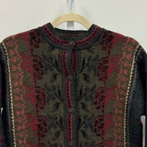 Vintage Cherry Lewis England Wool Jacquard Heritage Cardigan Sweater‎ Olive Med thumbnail 4