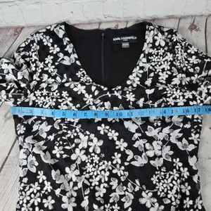 Karl Lagerfeld Paris Black White Floral Lace V Neck 3/4 Sleeve Carys Dress‎ 6 thumbnail 8