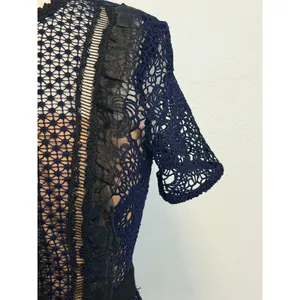 AQUA Lace Mini Dress Sz S Navy Blue‎ Floral Guipure Cocktail Party Wedding Guest thumbnail 6