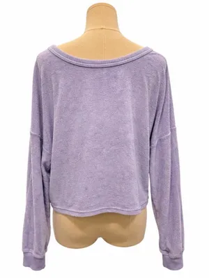 Aerie Lavender Terry Cloth Ruched Cropped Sweatshirt Size Medium thumbnail 3