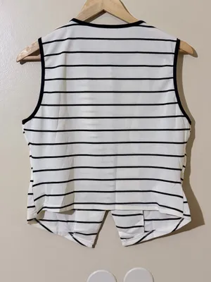 SHEIN Top Striped Sleeveless Button-Up Knit Black XL Women thumbnail 4