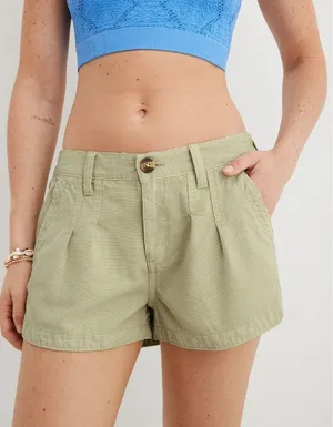 EUC Womens AERIE PLEATED‎ UTILITY SHORT green cotton lyocell pocket size L thumbnail 1