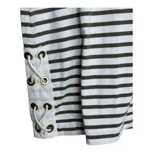 Lauren Ralph Lauren olive‎ green stripe women top size medium cotton thumbnail 4