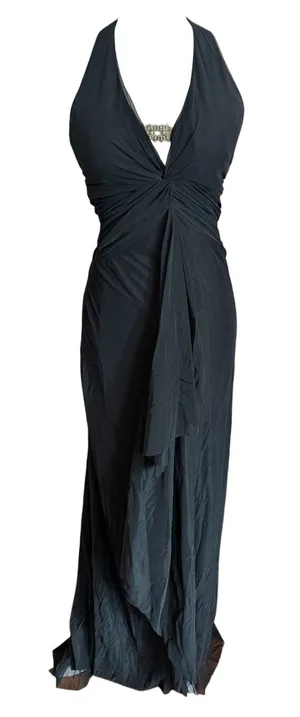 Cache Vintage Y2K Black Backless Formal Dress Rhinestone Halter Gown Prom Hoco thumbnail 1